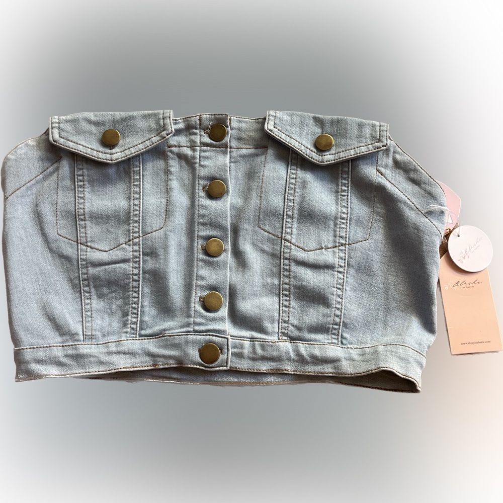 Blashe Denim Corset Tube Top Button Up Light Wash Medium Cropped Y2K 90’s